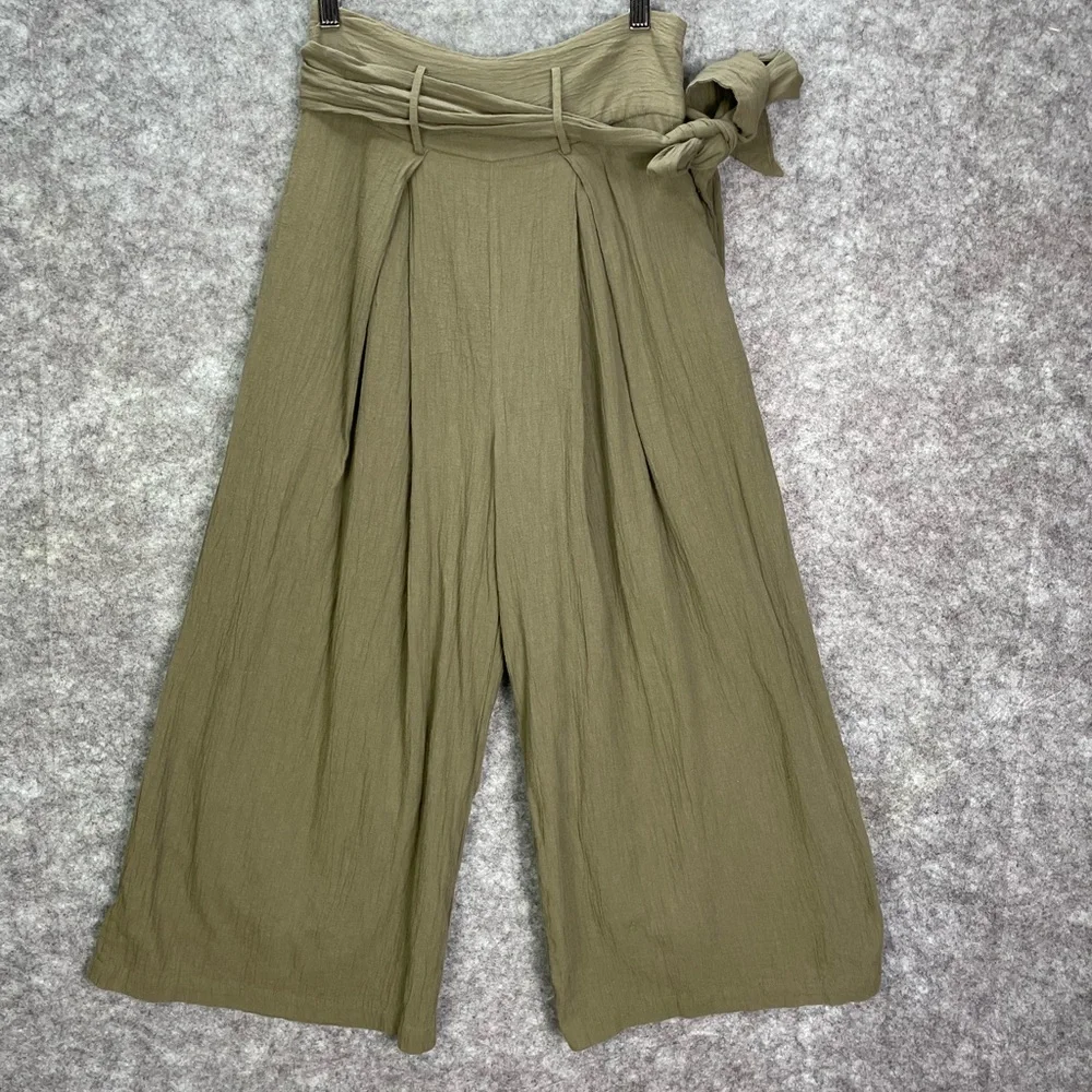 Sugar Lips Jaelyn High Waist Wide Leg Cropped Pants size Small Olive Green - Picture 2 of 12